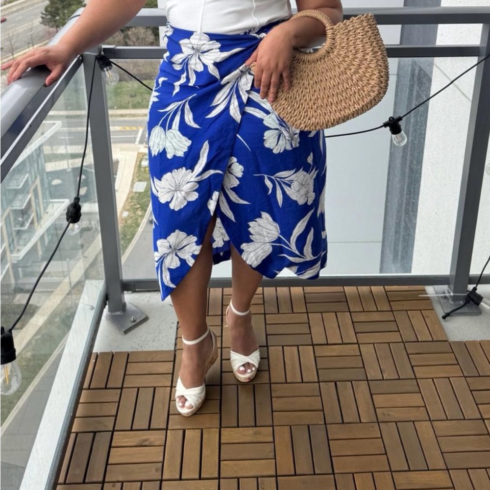Blue Floral Wrap Skirt